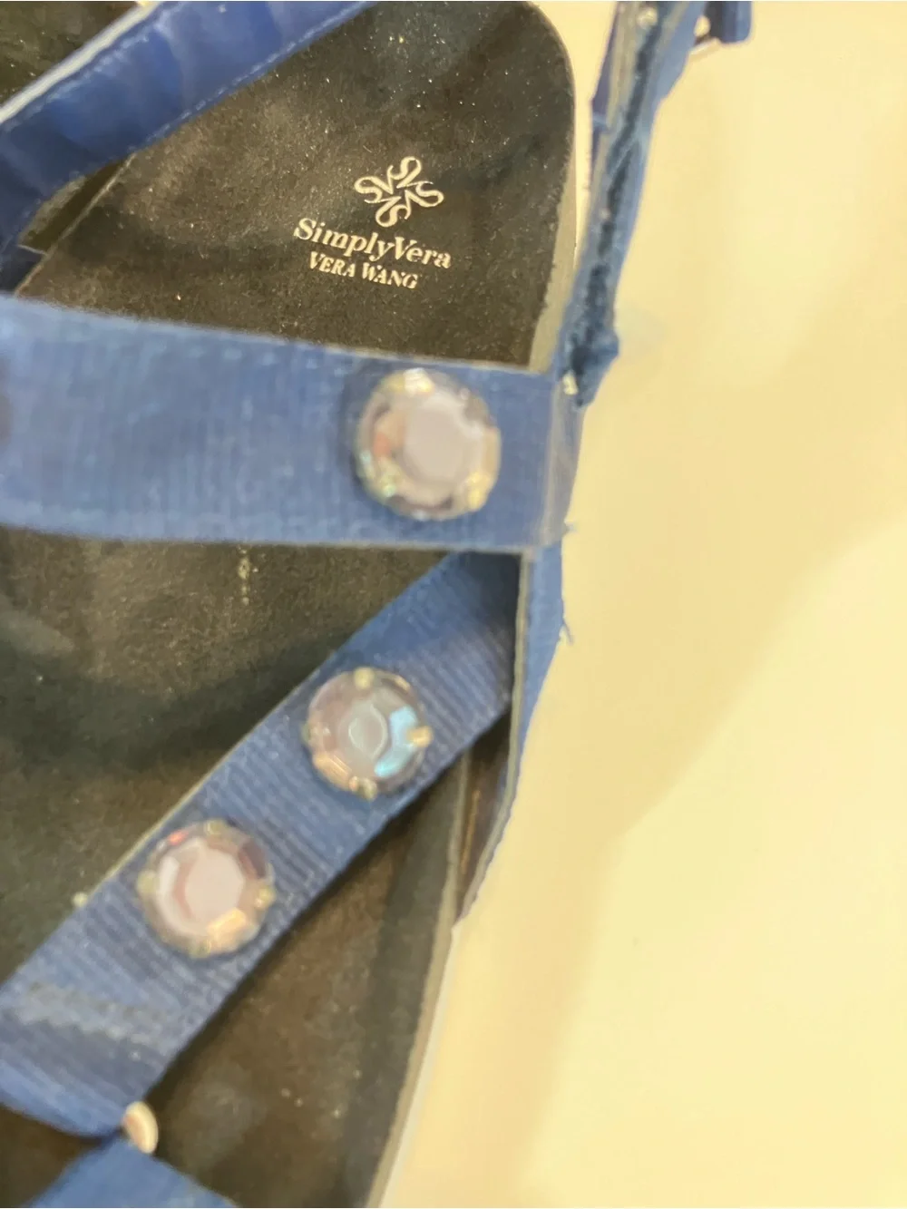 Simply Vera Vera Wang Blue Jeweled T-Strap Flat Sandals